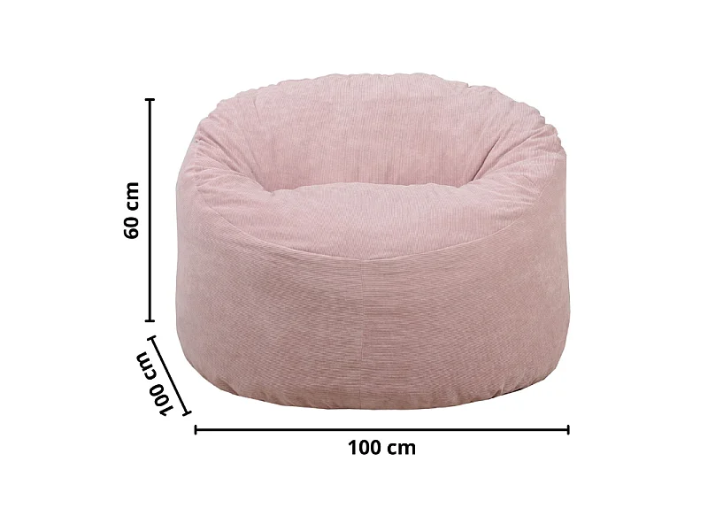 Pouf velours côtelé rose 100 cm