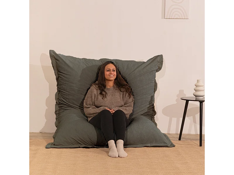 Donkergrijze ribfluwelen poef 180 x 140 cm