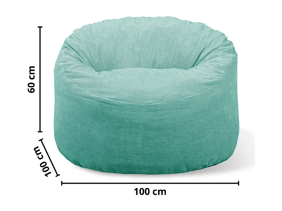 Groene ribfluwelen poef 100 cm