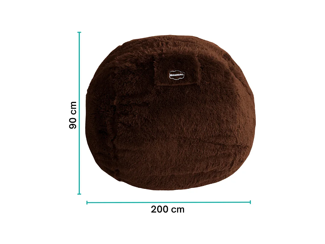Reuze chocoladebruine poef met nepbont, 200 cm