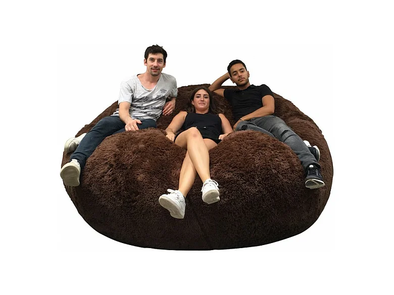 Reuze chocoladebruine poef met nepbont, 200 cm