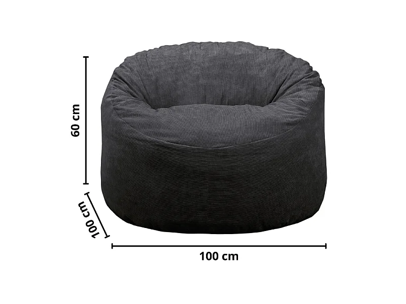 Pouf velours côtelé noir 100 cm