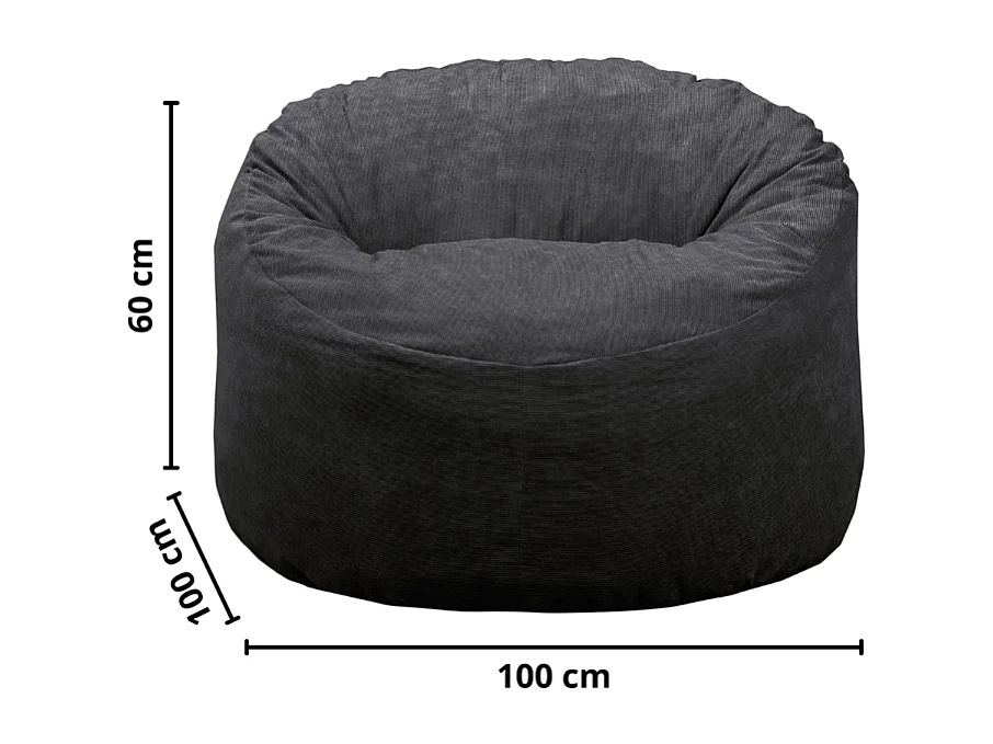 Pouf velours côtelé noir 100 cm