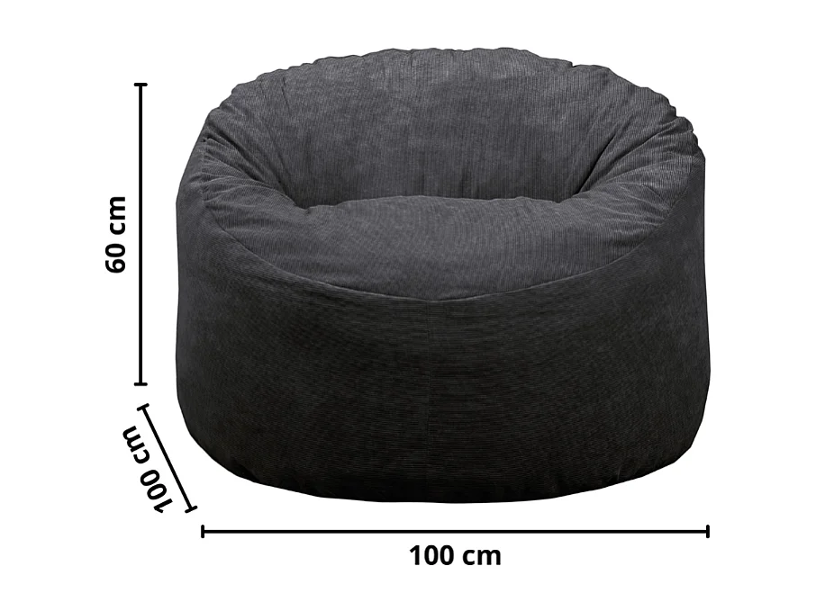 Pouf velours côtelé noir 100 cm