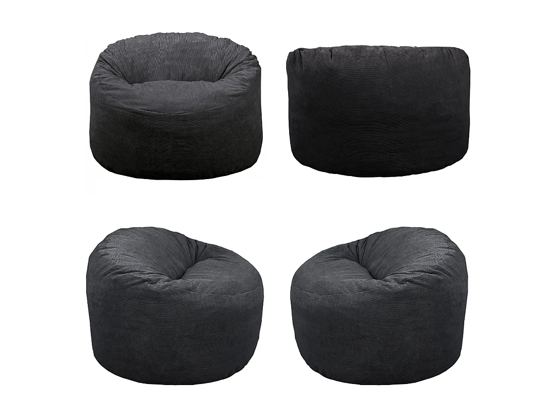 Pouf velours côtelé noir 100 cm