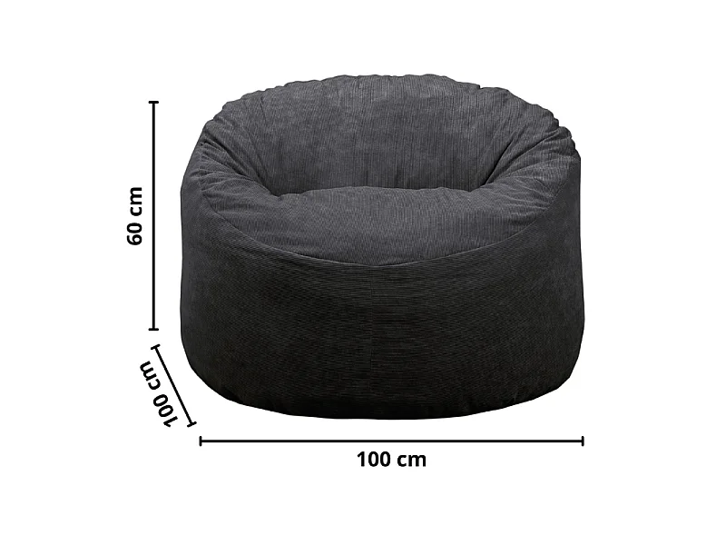 Pouf velours côtelé noir 100 cm