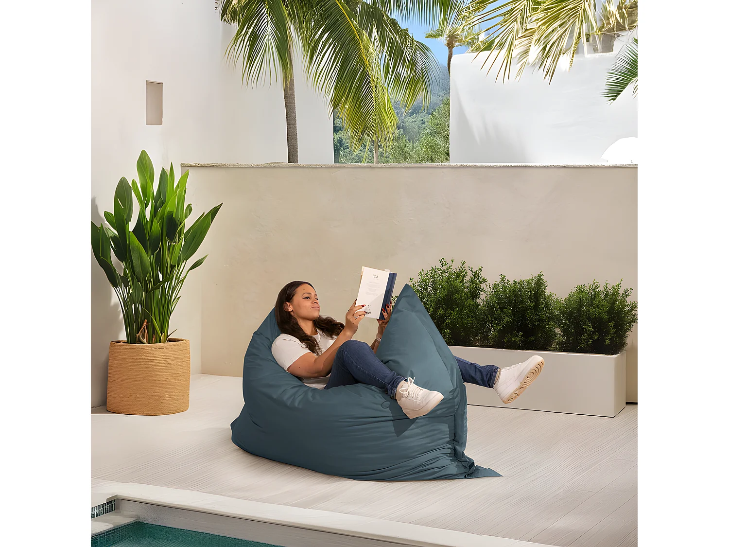 Pouf extérieur imperméable déhoussable anti-uv gris foncé 140 x 180 cm