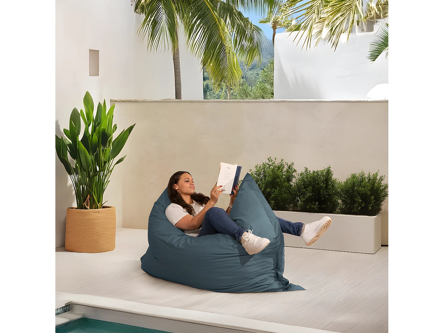 Pouf extérieur imperméable déhoussable anti-uv gris foncé 140 x 180 cm