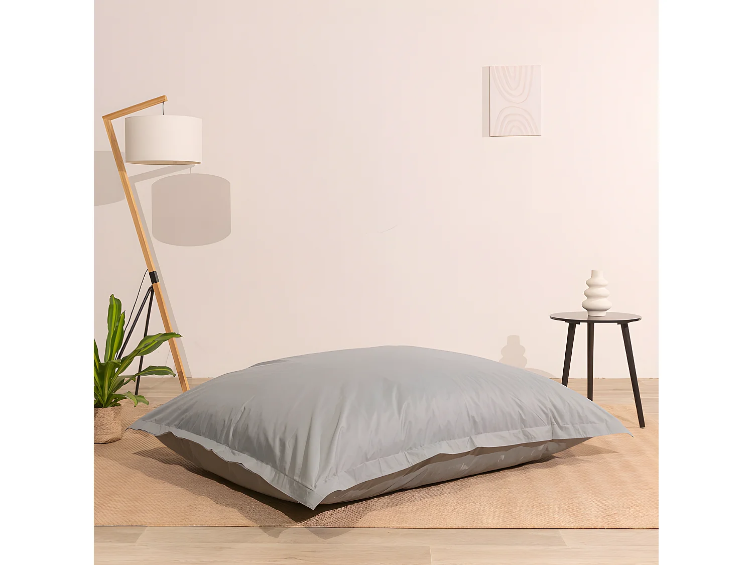 Pouf extérieur imperméable déhoussable anti-uv gris clair 140 x 180 cm