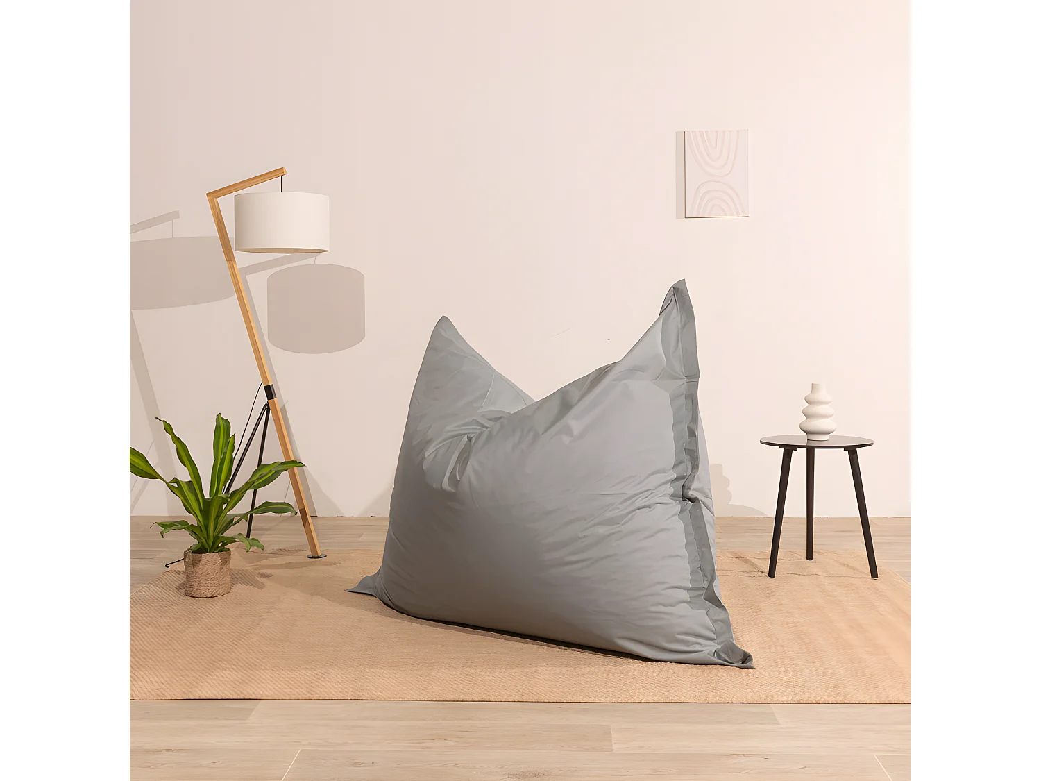 Pouf extérieur imperméable déhoussable anti-uv gris clair 140 x 180 cm