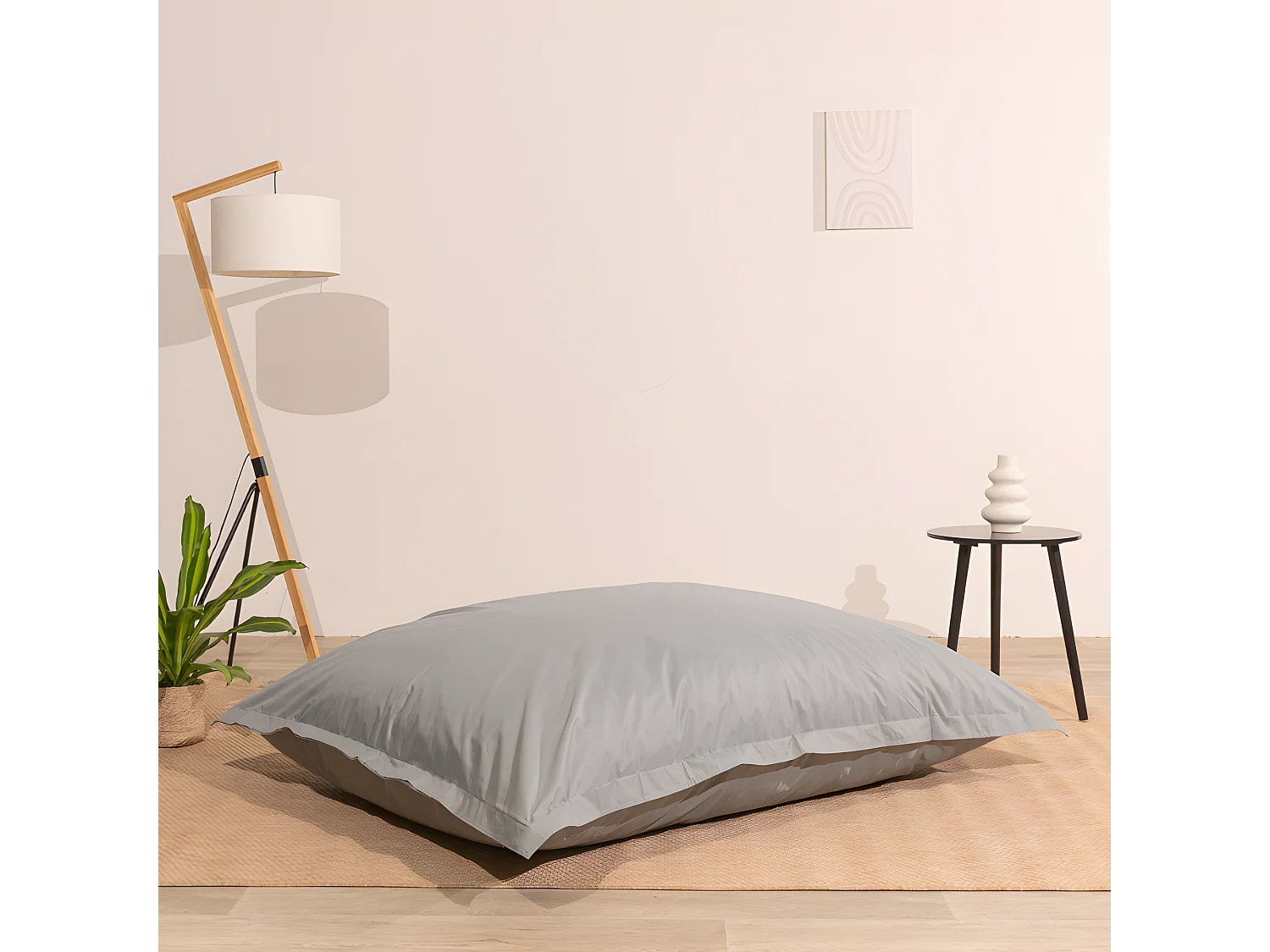 Pouf extérieur imperméable déhoussable anti-uv gris clair 140 x 180 cm