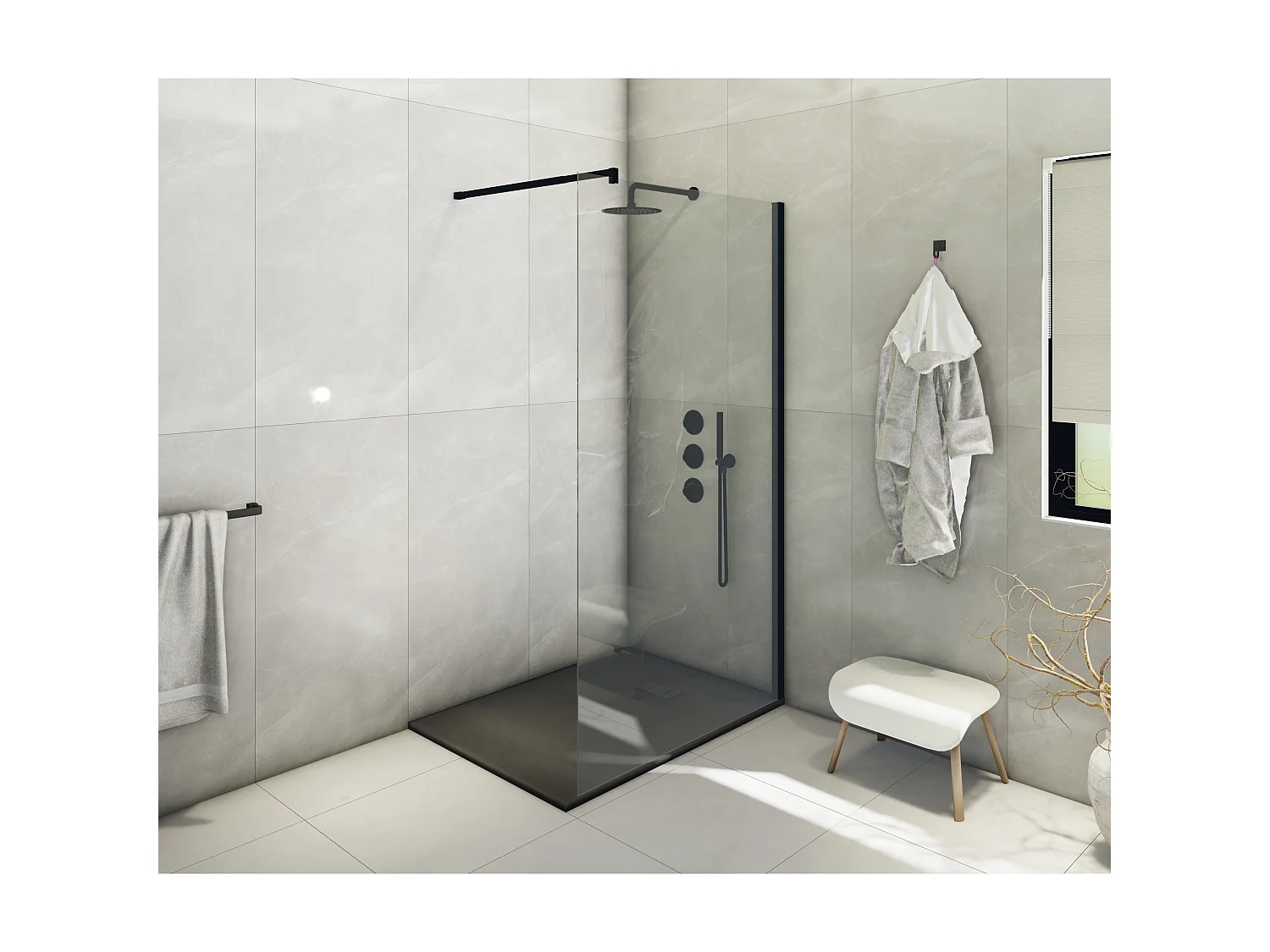 Receveur de douche  SMC en fibre de verre effet pierre avec bonde inclus H. 2,6 cm 90 x 120 Noir