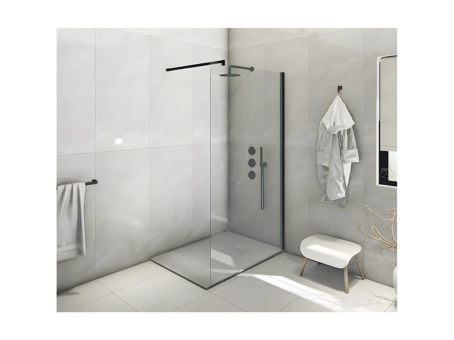 Piatto Doccia In Smc Vetroresina Effetto Pietra H 2,6 Cm Con Piletta Di Scarico Inclusa 90-180 Grigio