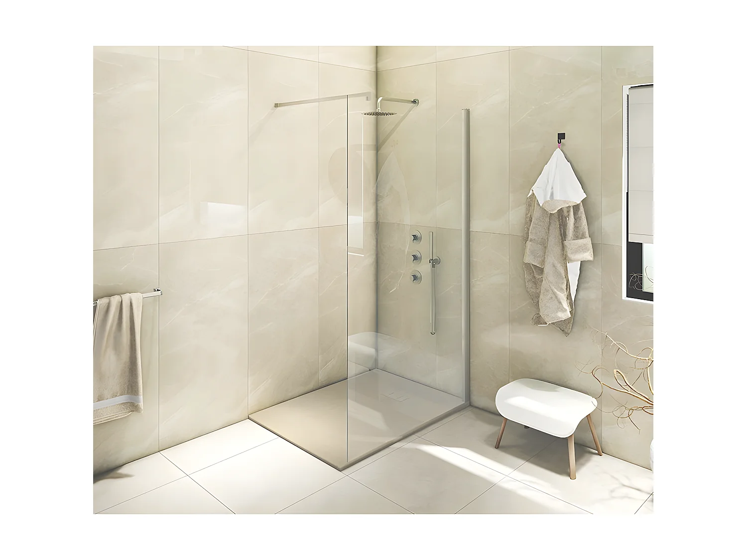 Receveur de douche  SMC en fibre de verre effet pierre avec bonde inclus H. 2,6 cm 90 x 180 Taupe
