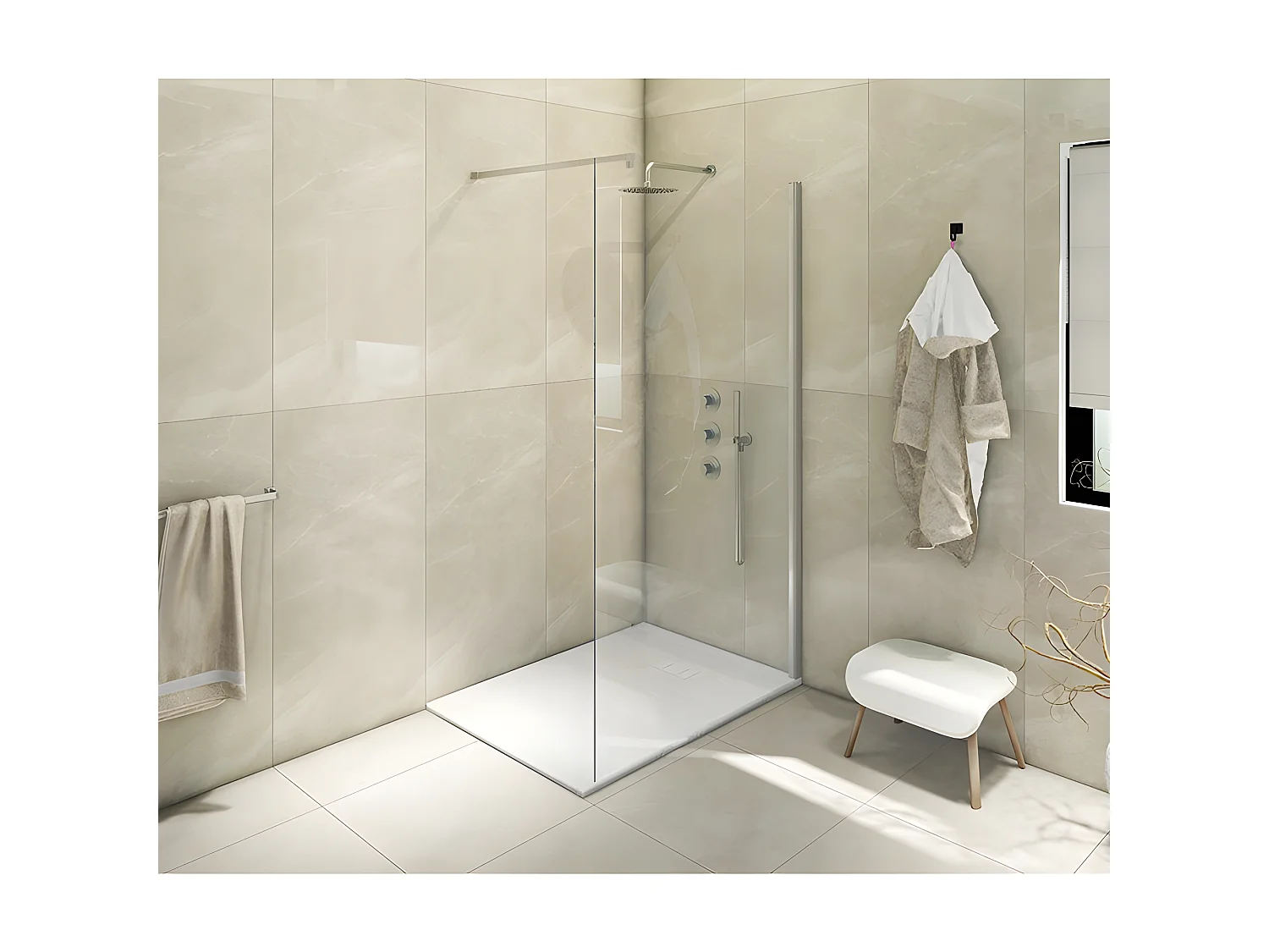 Receveur de douche  SMC en fibre de verre effet pierre avec bonde inclus H. 2,6 cm 80 x 160 Blanche