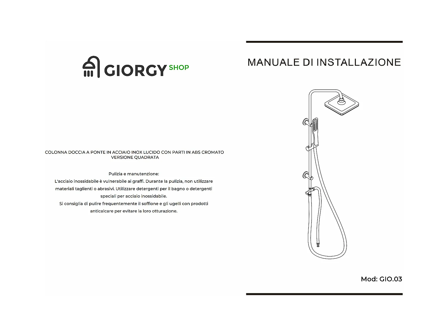 Colonna Doccia A Ponte Con Soffione Cervicale Rettangolare