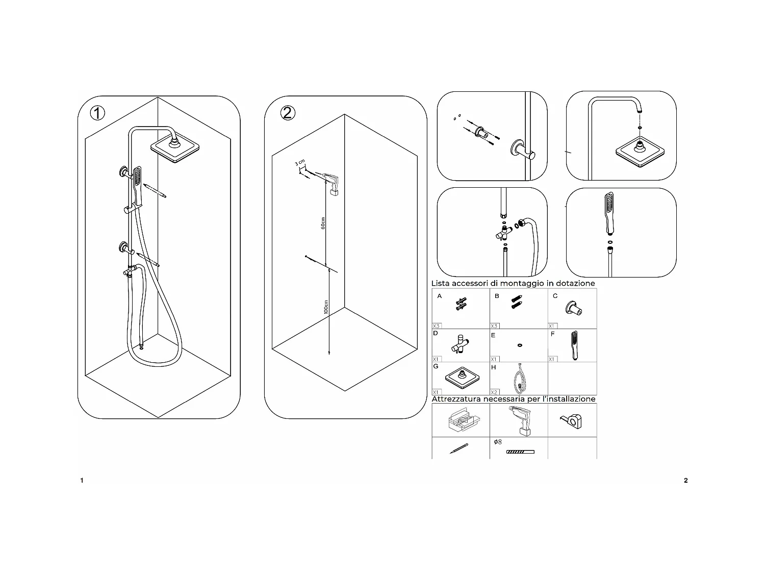 Colonna Doccia A Ponte Con Soffione Cervicale Rettangolare