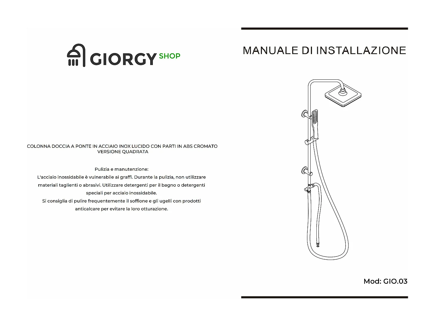 Colonne de douche modéle pont avec pommeau douche cervical rectangulaire