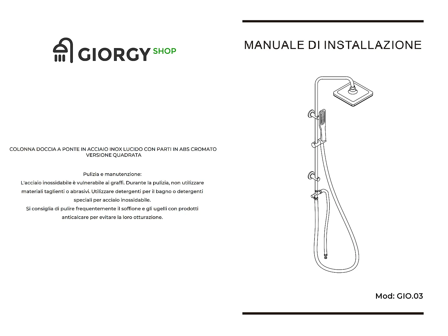 Colonna Doccia A Ponte Con Soffione Cervicale Rettangolare