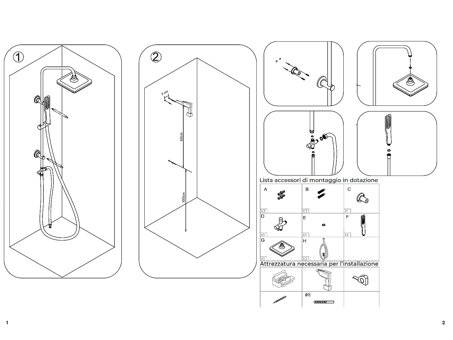 Colonna Doccia A Ponte Con Soffione Cervicale Rettangolare