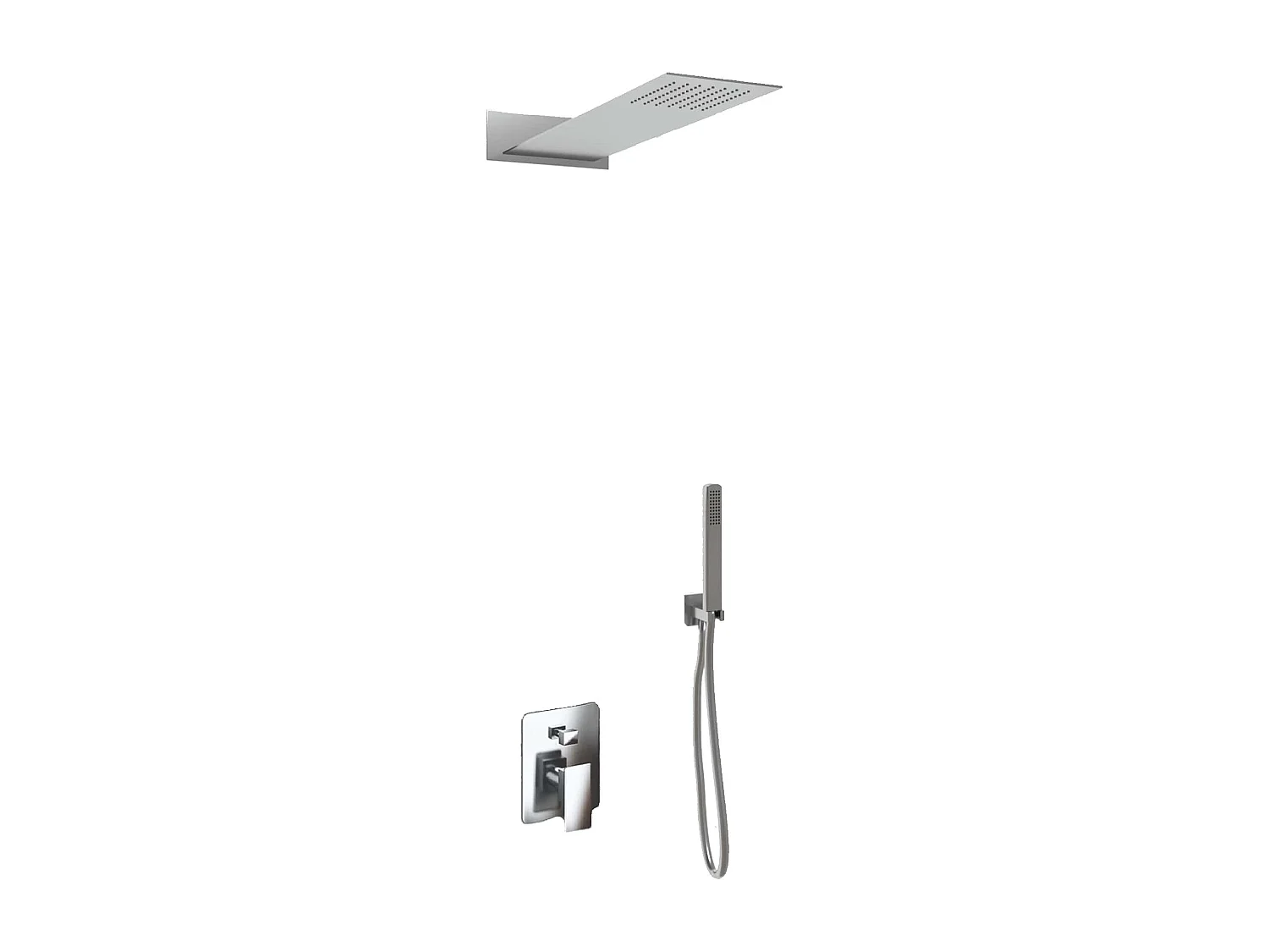 Kit Doccia 2 Vie Soffione Acciaio Inox Slim 2,5 mm + Presa Acqua + Flessibile + Doccino Soffione Rettangolare 55x23 cm