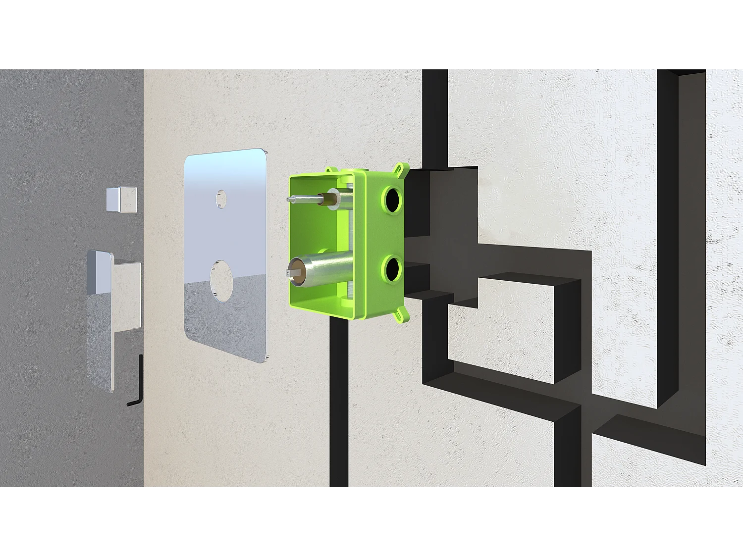 Kit Doccia 2 Vie Soffione Acciaio Inox Slim 2,5 mm + Presa Acqua + Flessibile + Doccino Soffione Rettangolare 55x23 cm