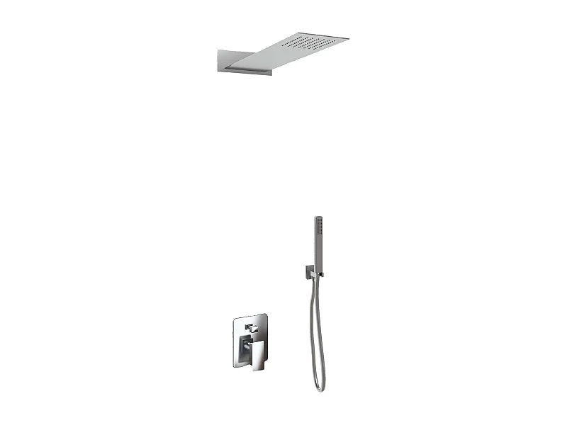 Kit Doccia 2 Vie Soffione Acciaio Inox Slim 2,5 mm + Presa Acqua + Flessibile + Doccino Soffione Rettangolare 55x23 cm