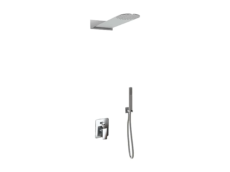 Kit Doccia 2 Vie Soffione Acciaio Inox Slim 2,5 mm + Presa Acqua + Flessibile + Doccino Soffione Tondo 55x23 cm