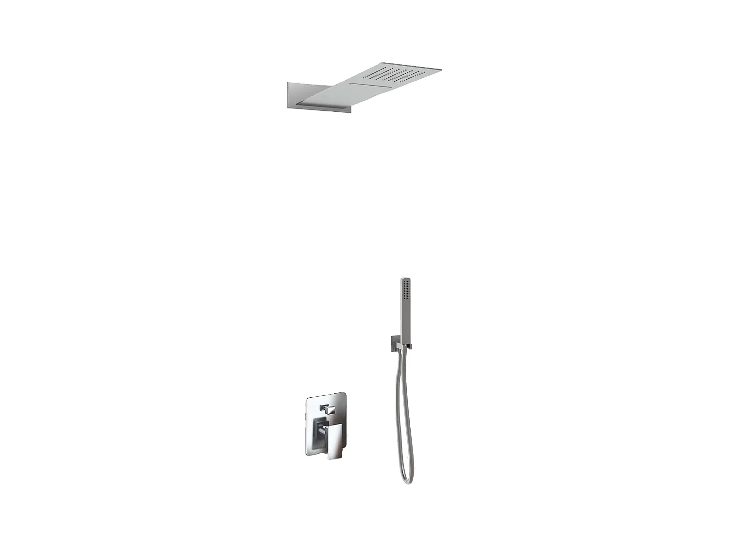Set pour douche triple fonction modéle slim avec douchette à main, cascade cervical et  pommeau douche rectangulaire –  55x23 cm pommeau douche