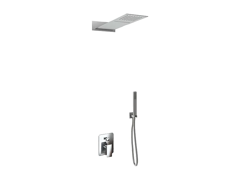 Set pour douche triple fonction modéle slim avec douchette à main, cascade cervical et  pommeau douche rectangulaire –  55x23 cm pommeau douche