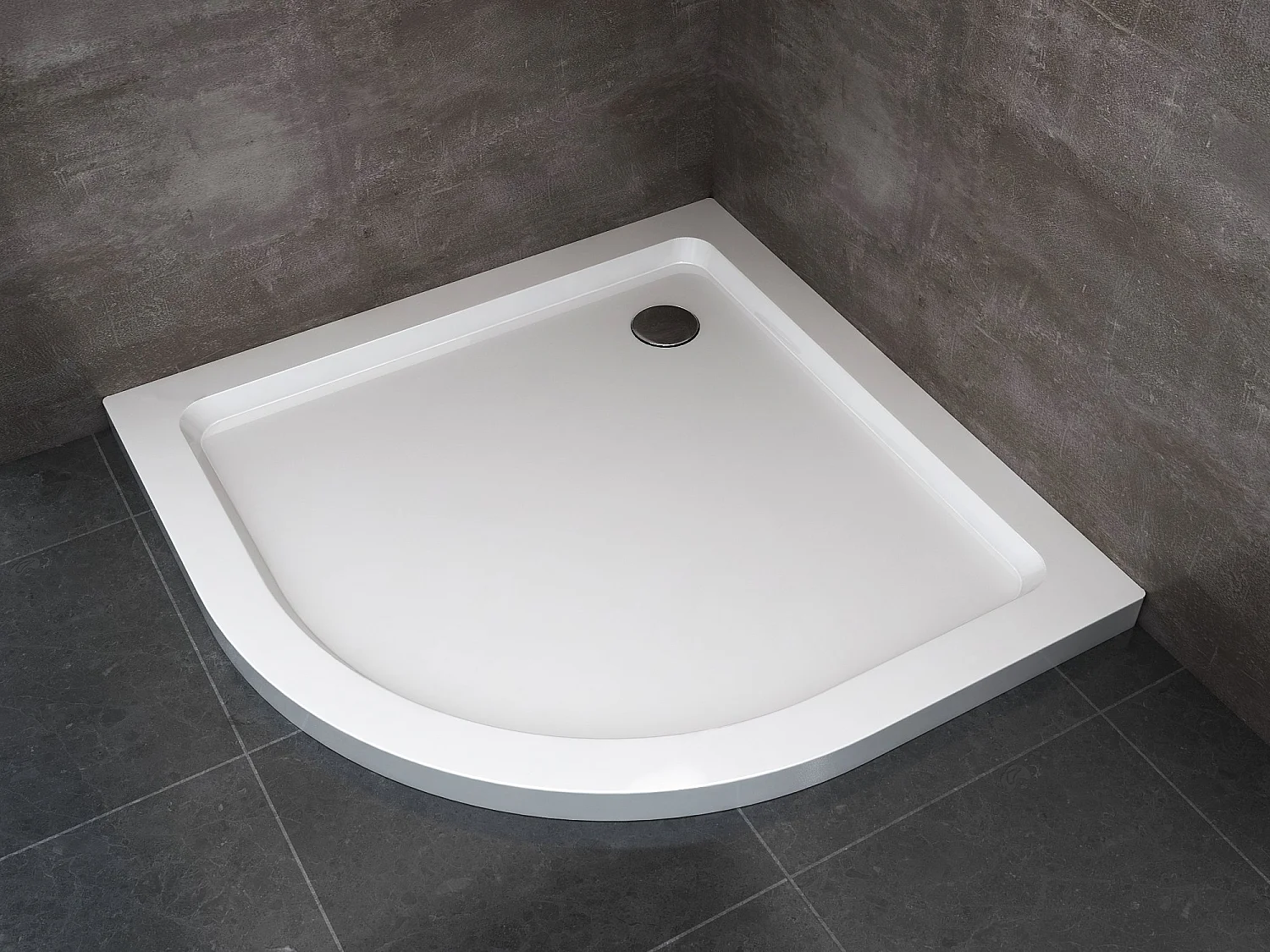 Piatto Doccia Ribassato Semicircolare In Abs H 5cm Con Piletta Inclusa 90x90