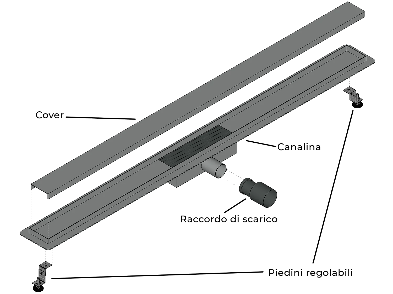 Canalina Di Scarico Per Piatto Doccia A Pavimento Acciaio Inox Modello Onda 80