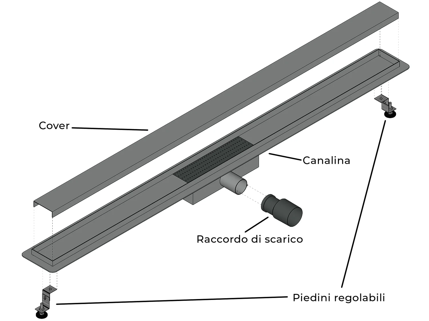 Canalina Di Scarico Per Piatto Doccia A Pavimento Acciaio Inox Modello Linea 60