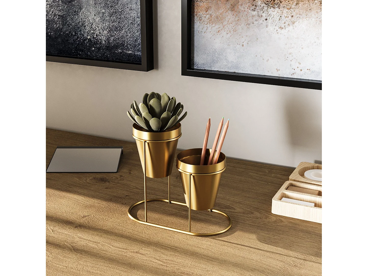 Porte pot à 2 pots Avilan L19xH16cm Métal Or