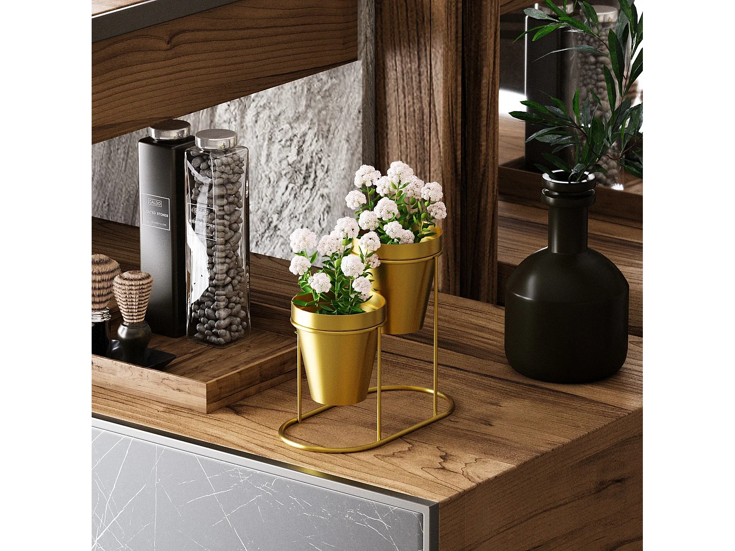 Porte pot à 2 pots Avilan L19xH16cm Métal Or