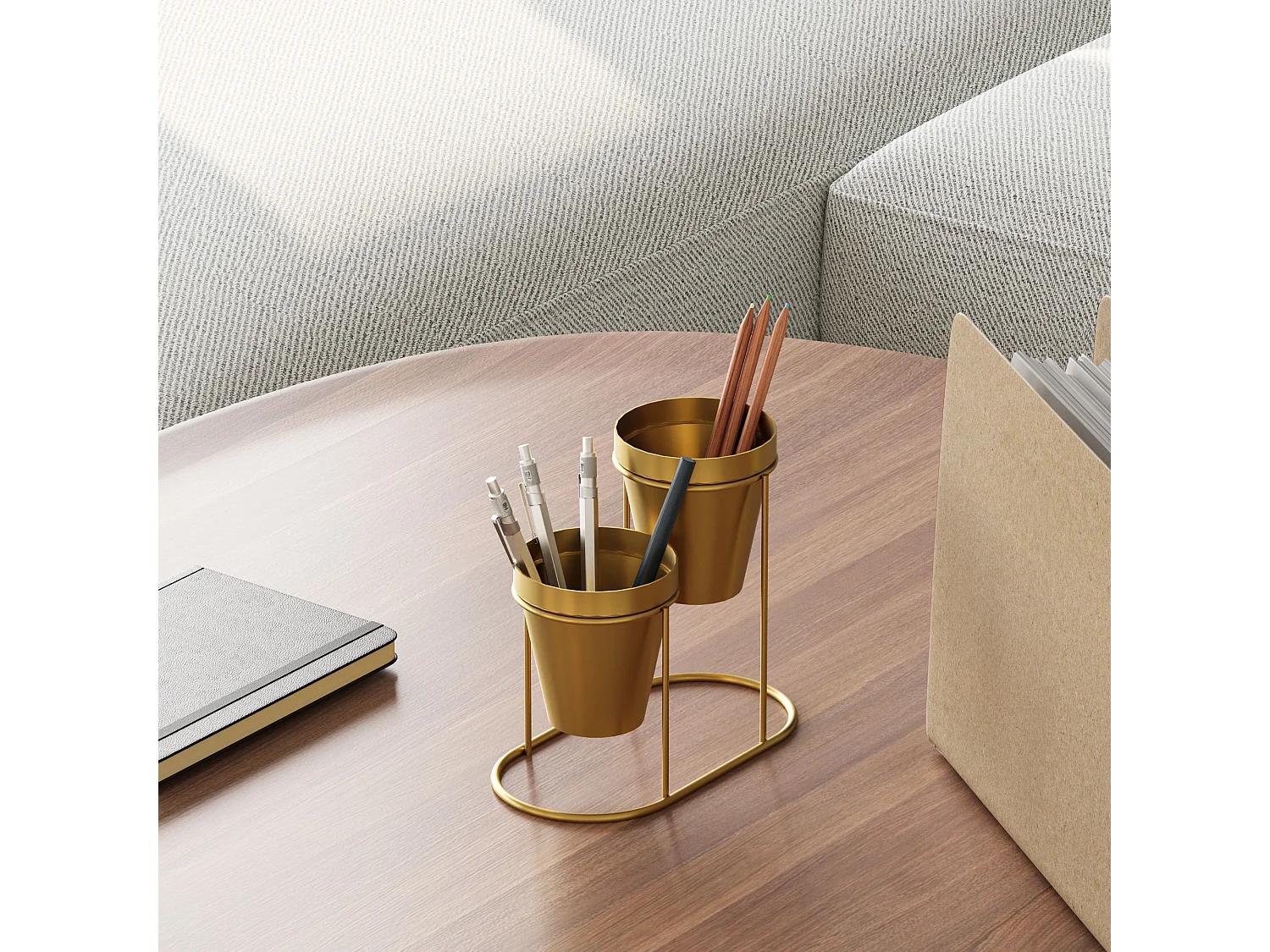 Porte pot à 2 pots Avilan L19xH16cm Métal Or