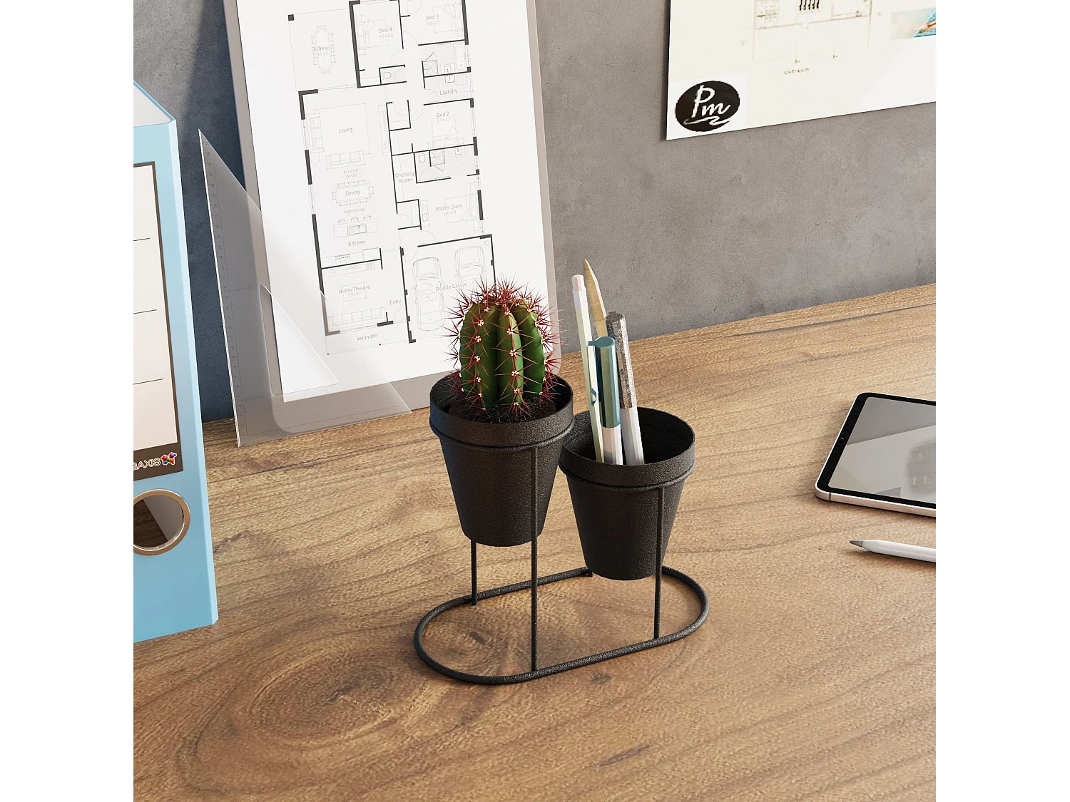 Porte pot à 2 pots Avilan L19xH16cm Métal Noir