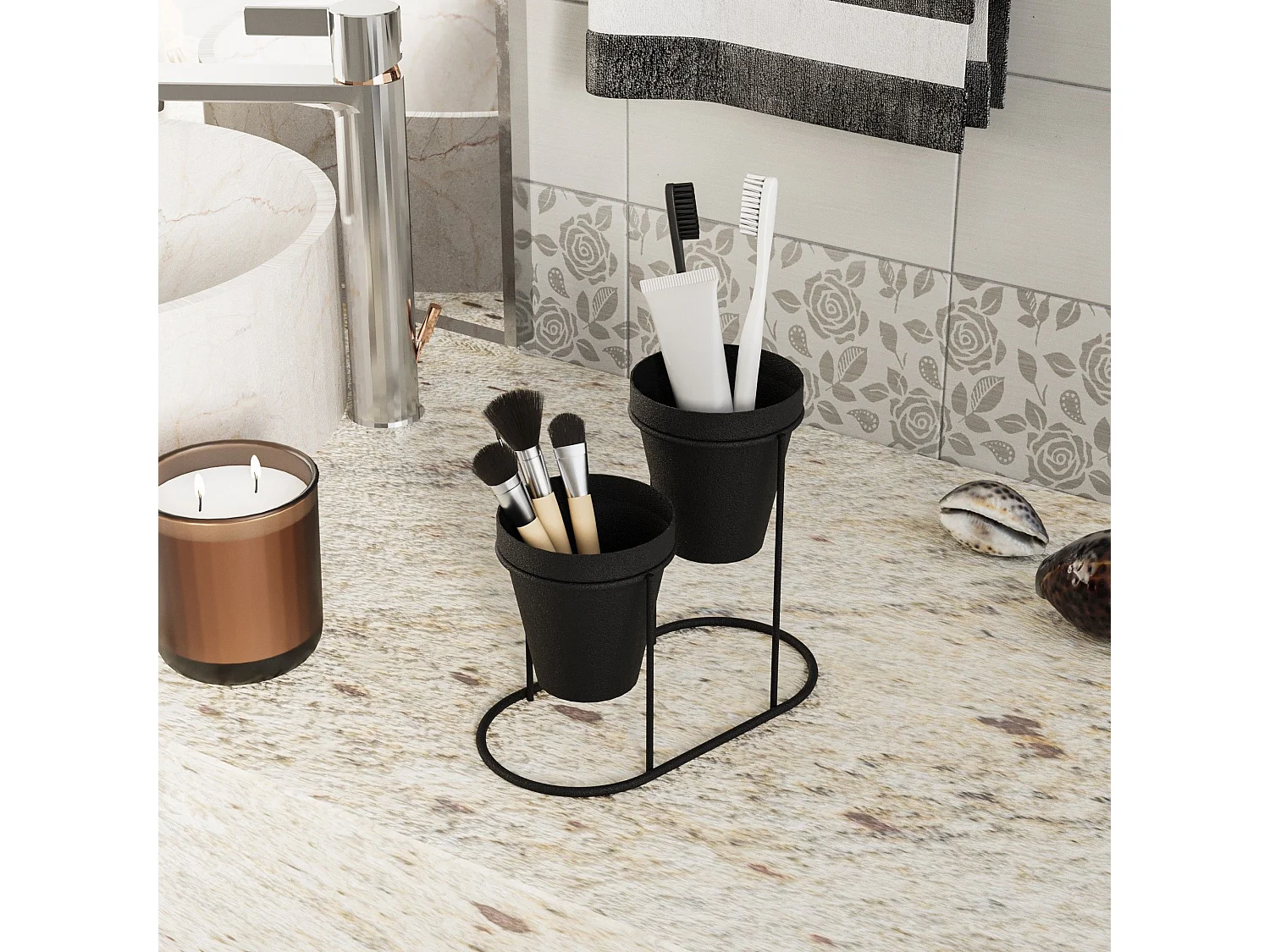 Porte pot à 2 pots Avilan L19xH16cm Métal Noir