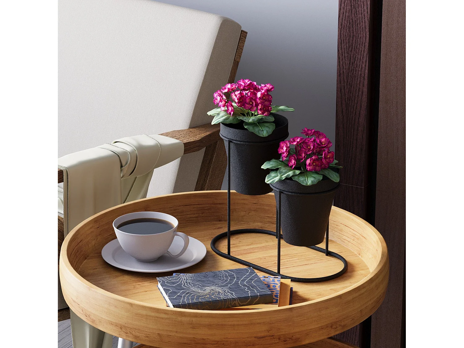 Porte pot à 2 pots Avilan L19xH16cm Métal Noir