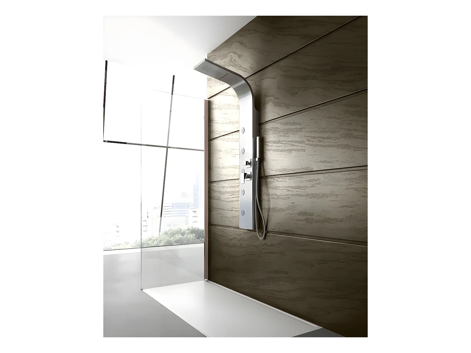 Colonne de douche hydromassage avec quatre fonctions en acier brossé