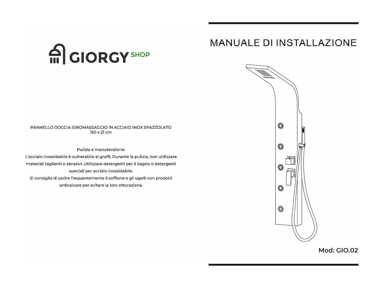 Colonna Doccia Idromassaggio A Quattro Vie In Acciaio Inox Spazzolato