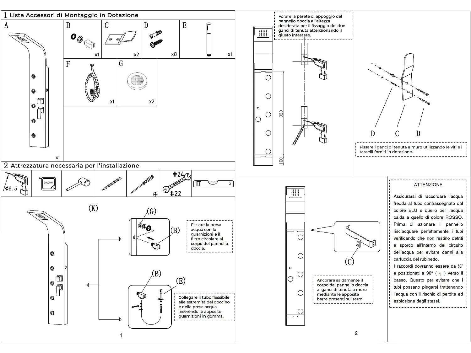 Colonna Doccia Idromassaggio A Quattro Vie In Acciaio Inox Spazzolato