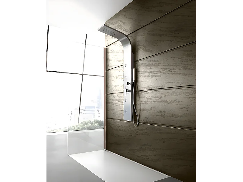 Colonne de douche hydromassage avec quatre fonctions en acier brossé