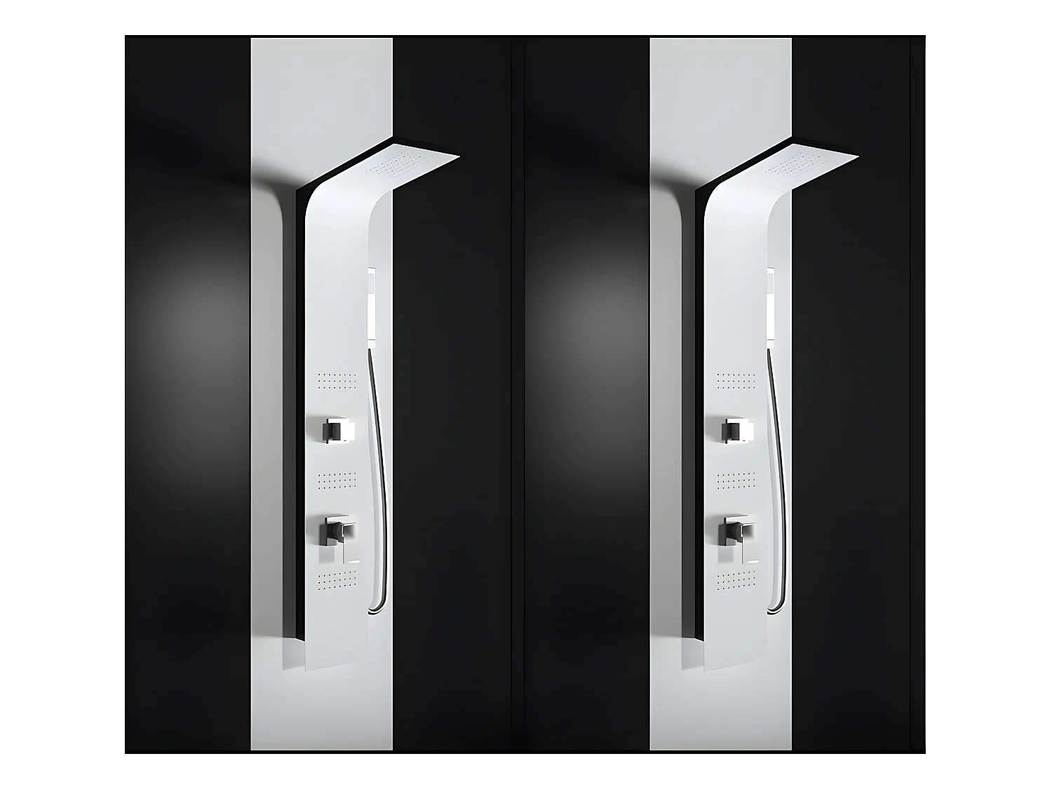 Colonne de douche hydromassage en aluminium  verni en poudre blanche mat (frontal) et noir mat (lateral)