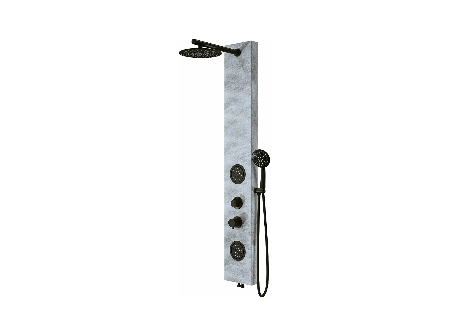 panneau de douche avec robinets noirs, Trois Fonctions en Effect Pierre gris, pommeau douche, douche à main, gets hydromassage, fixages, flexible