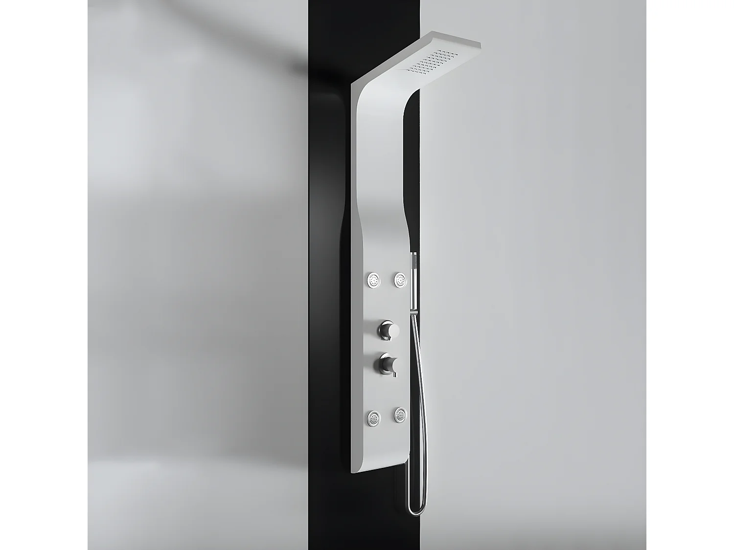 Pannello doccia idromassaggio in ABS verniciato a polvere finitura bianco opaco