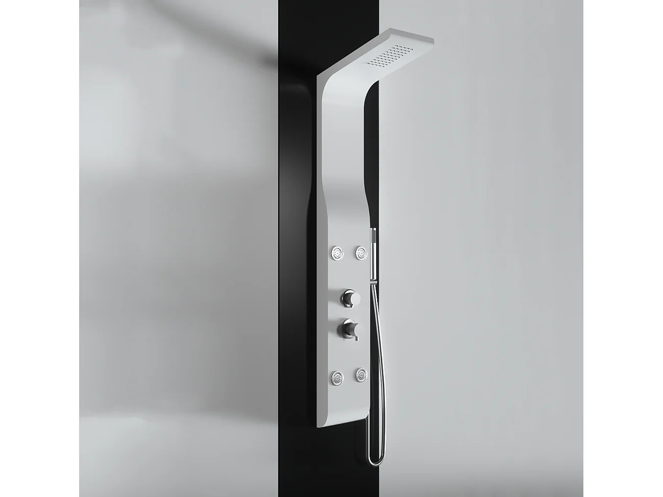 Pannello doccia idromassaggio in ABS verniciato a polvere finitura bianco opaco