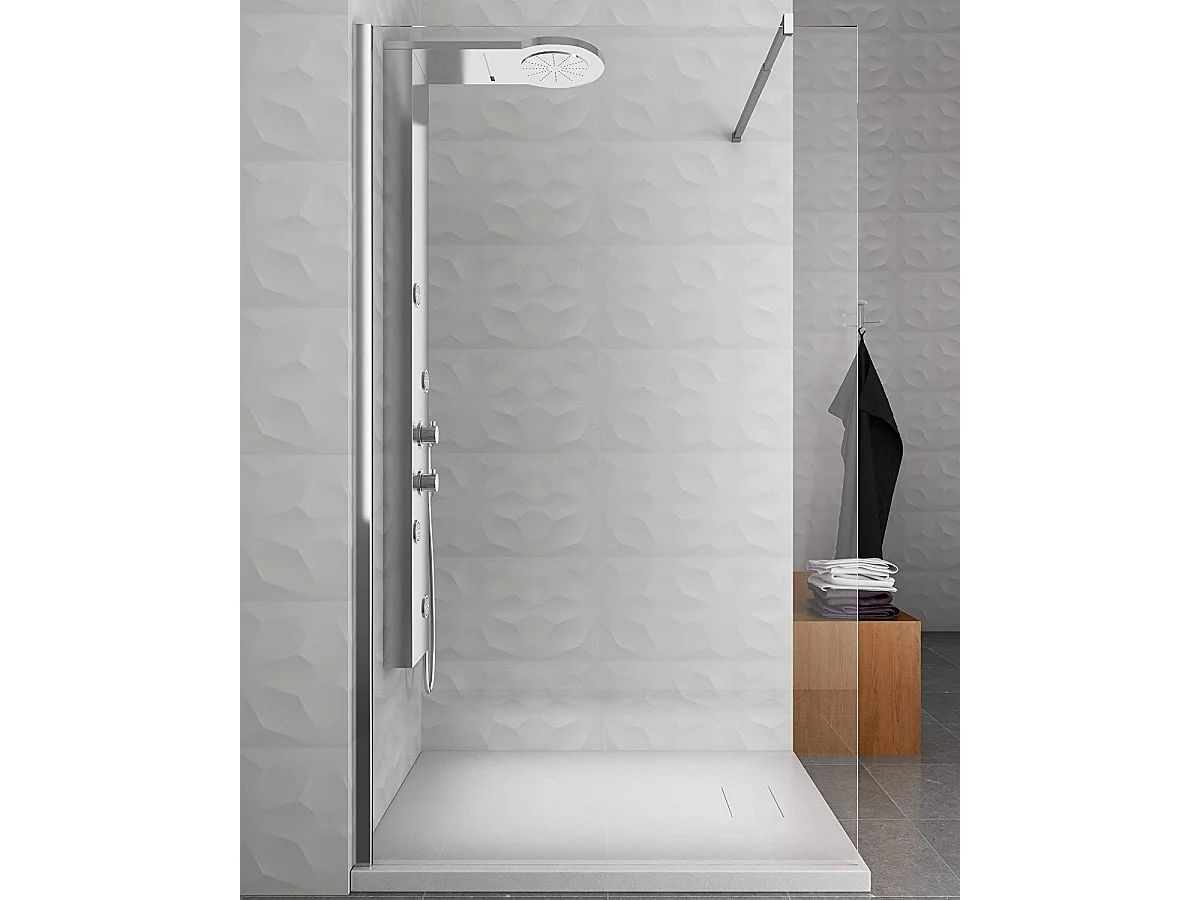Colonne de douche hydromassage avec quatre fonctions en acier Inox brossé