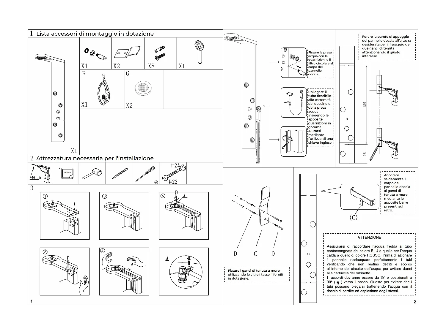Pannello Doccia Idromassaggio A Quattro Vie In Acciaio Inox LUCIDO