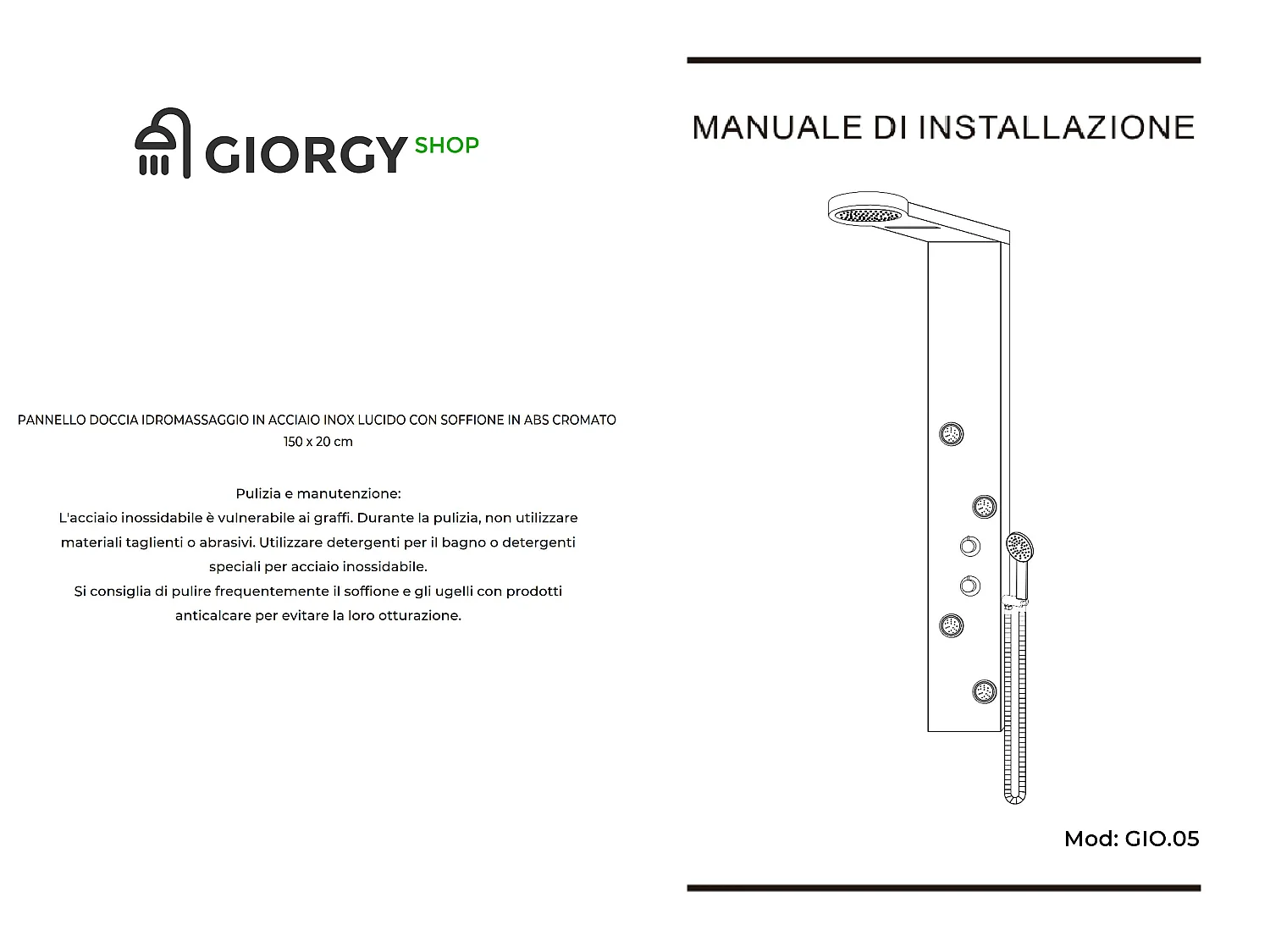 Pannello Doccia Idromassaggio A Quattro Vie In Acciaio Inox LUCIDO